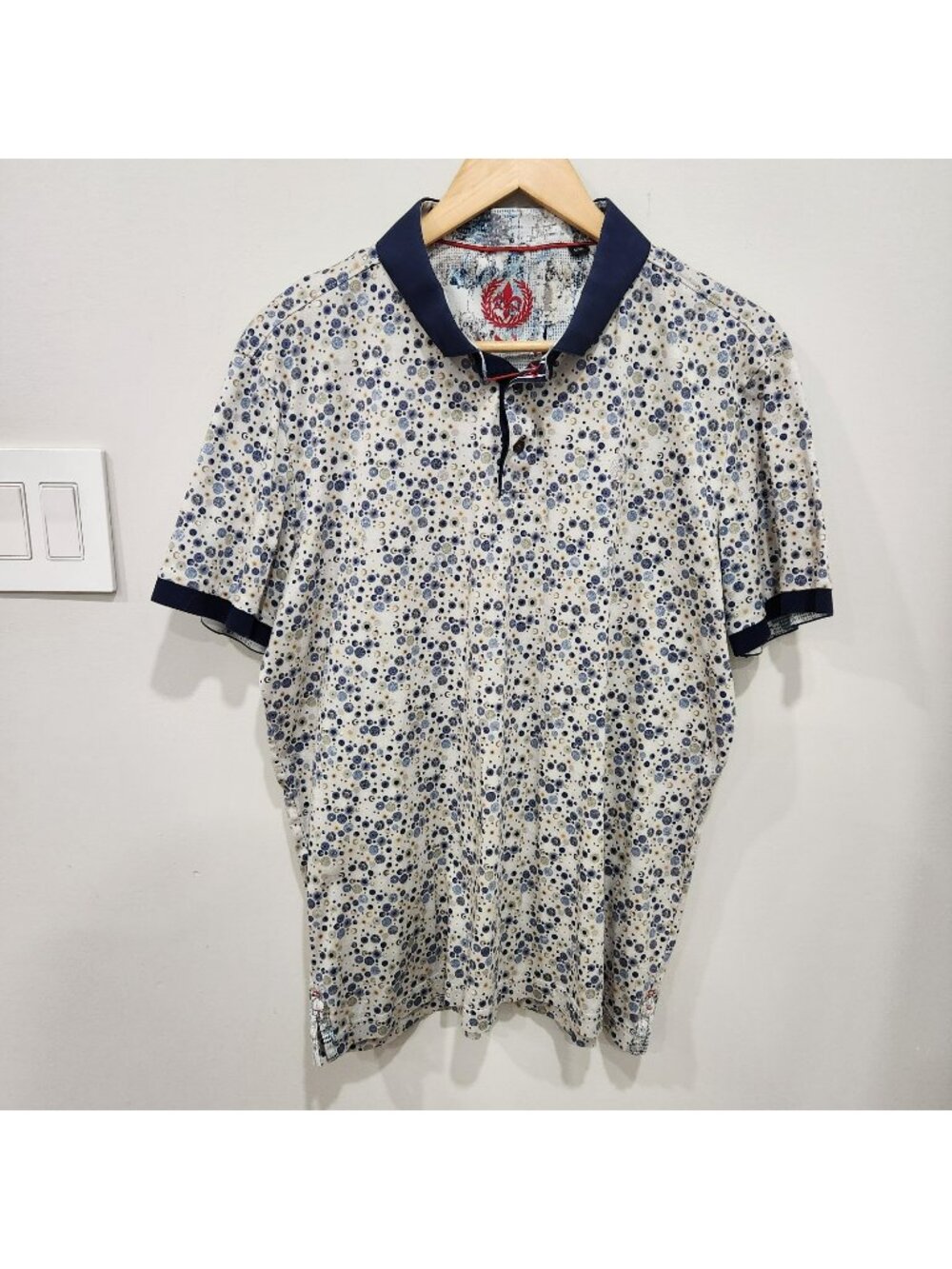 Au Noir Polo Shirt Mens 5 / XL Gray Geometric Floral Mercerized Golf Contrast